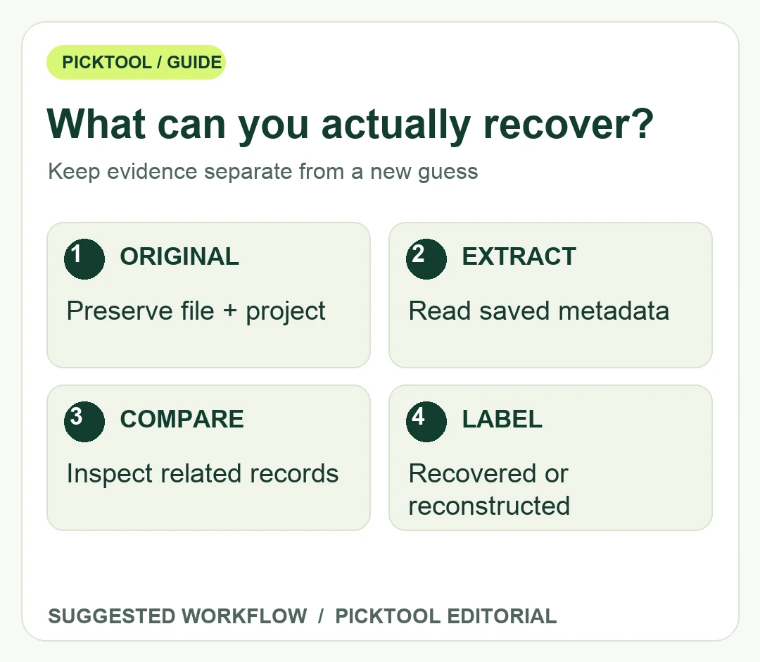 AI image prompt evidence map distinguishing original files, extracted metadata, associated records and reconstructed prompts.