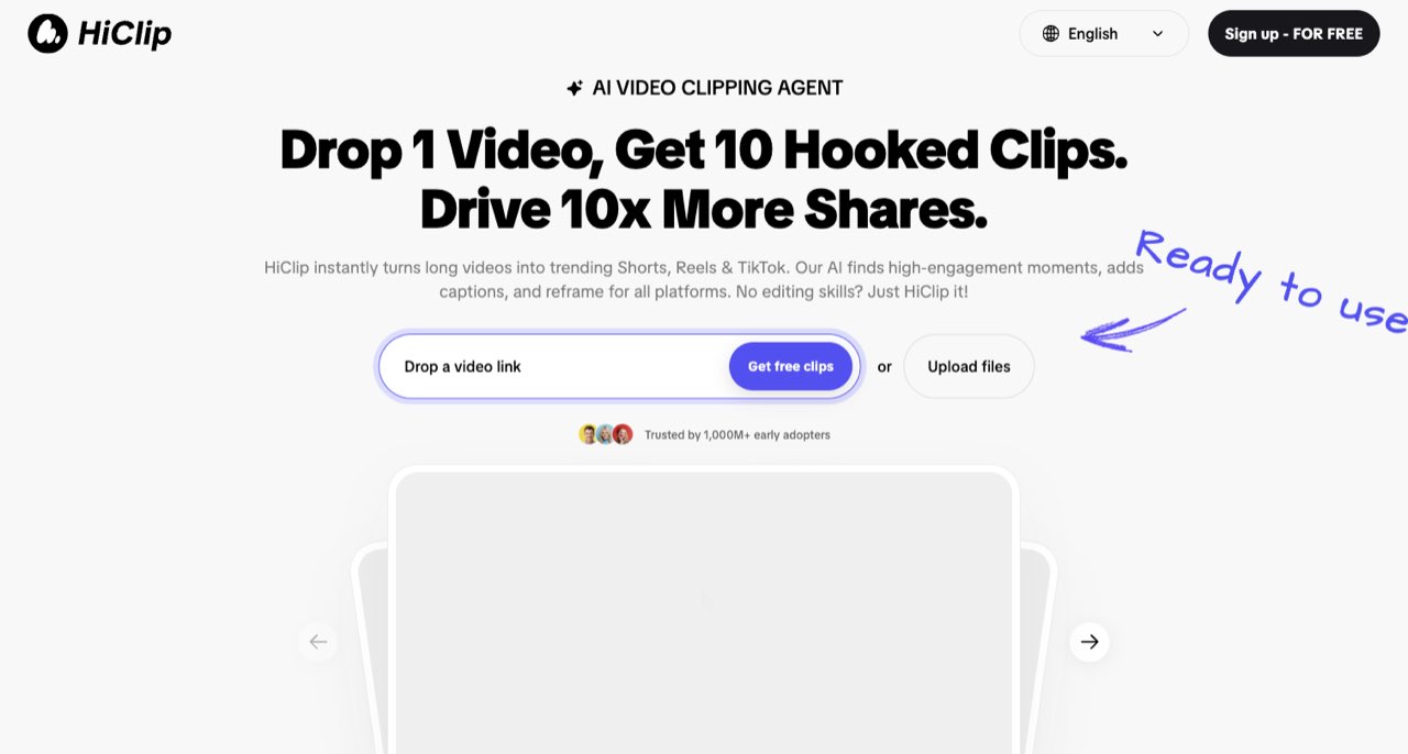 HiClip official homepage, captured for Picktool on 27 October 2026