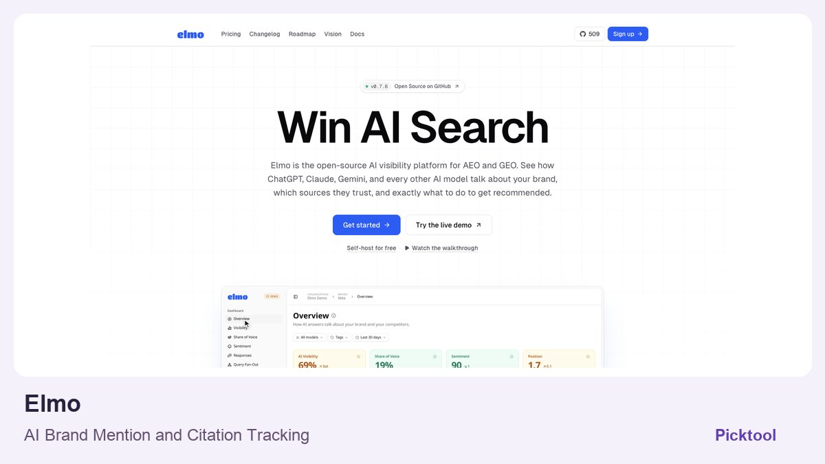 Elmo official homepage screenshot in a Picktool editorial cover