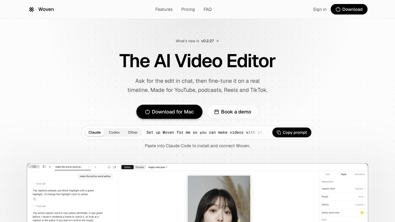 Woven Video official website, captured by Picktool on 26 October 2026