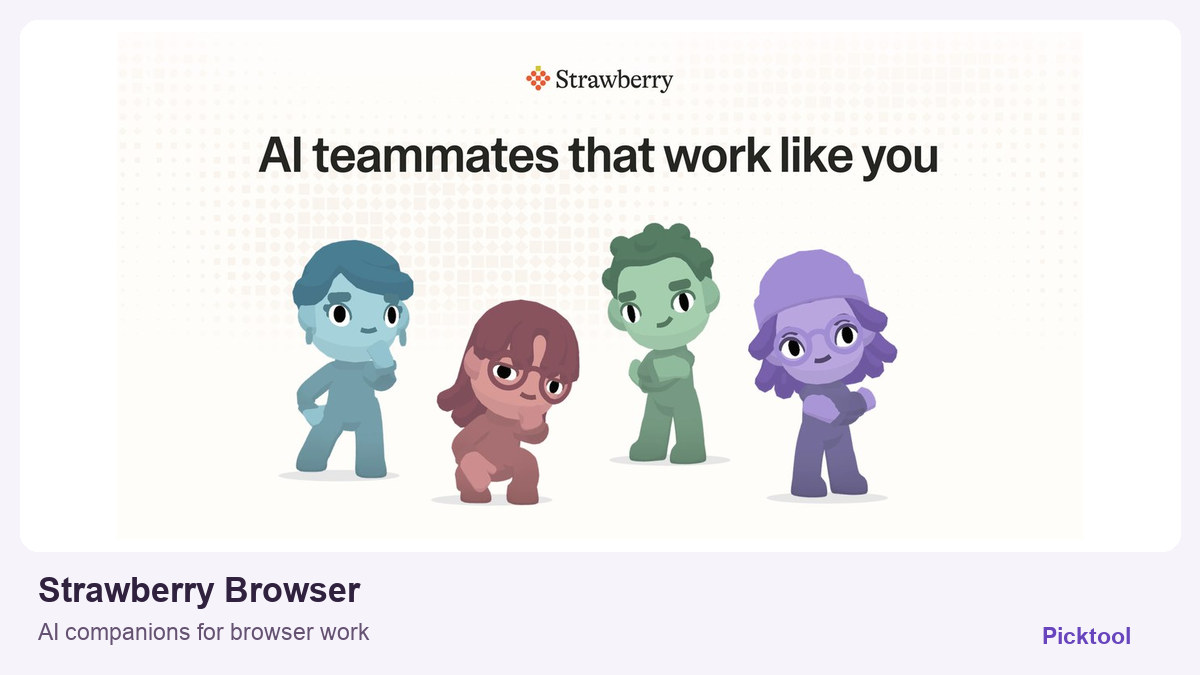 Strawberry Browser official website imagery in a Picktool tool spotlight layout