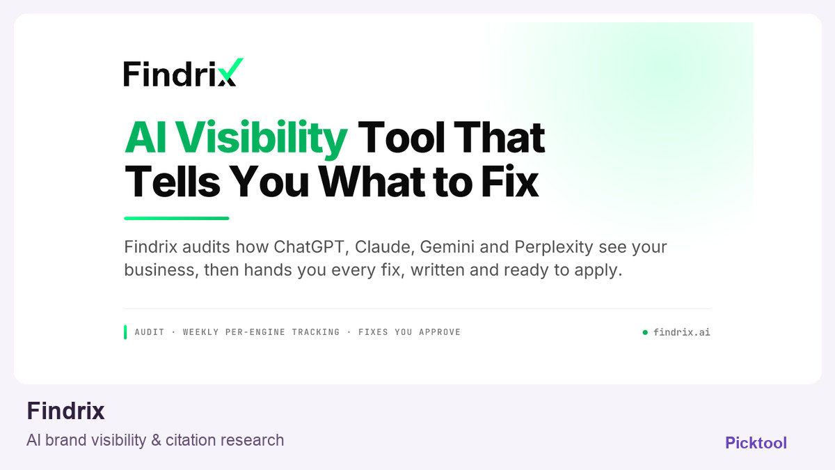 Findrix official website imagery in a Picktool tool spotlight layout