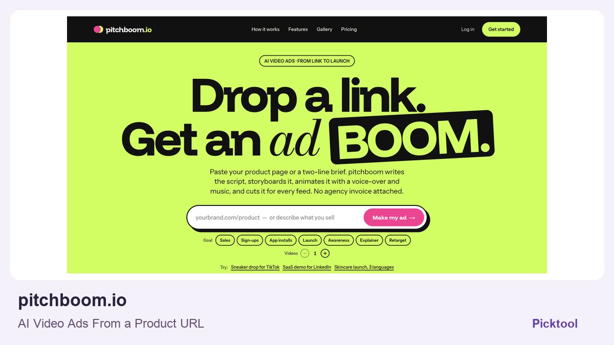 pitchboom.io official homepage screenshot in a Picktool editorial cover