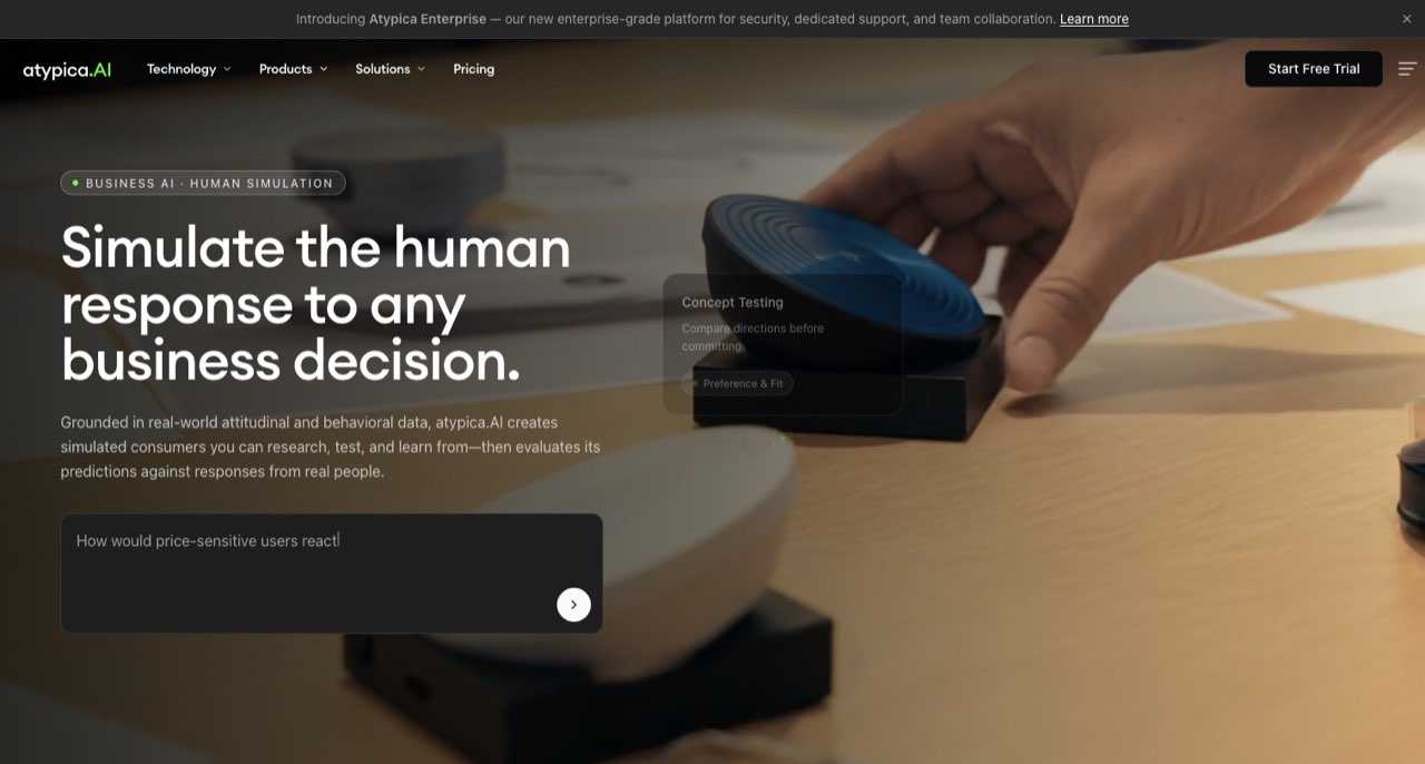 atypica.AI official homepage, captured for Picktool on 27 October 2026