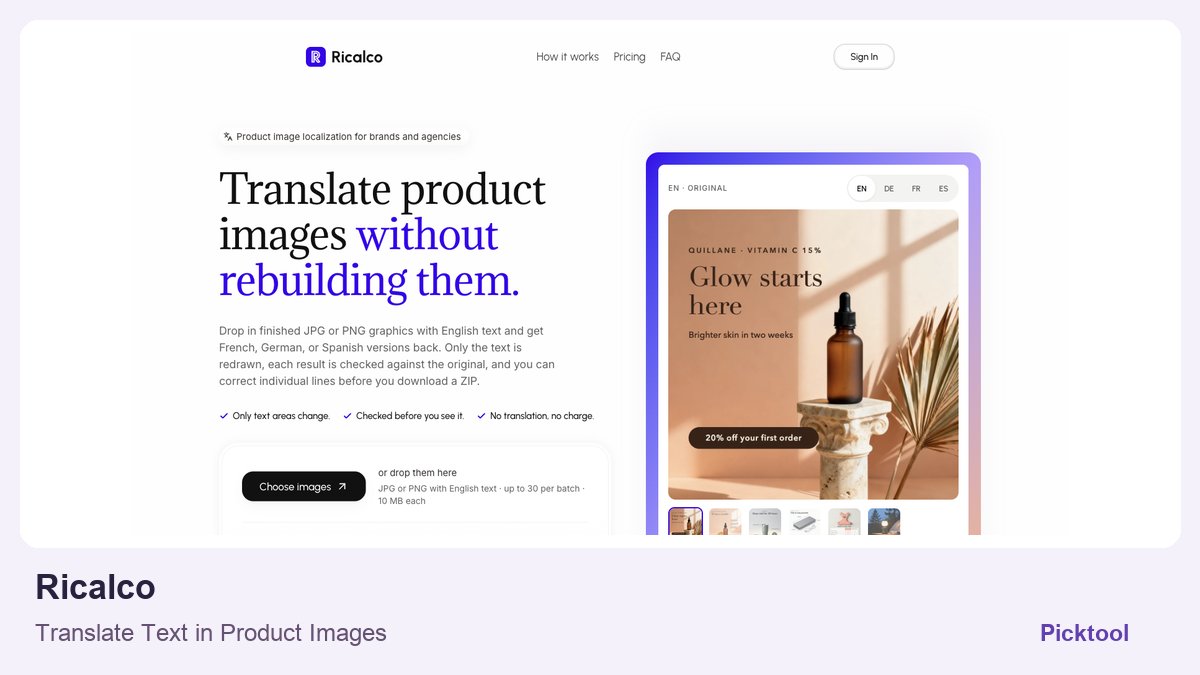 Ricalco official homepage screenshot in a Picktool editorial cover