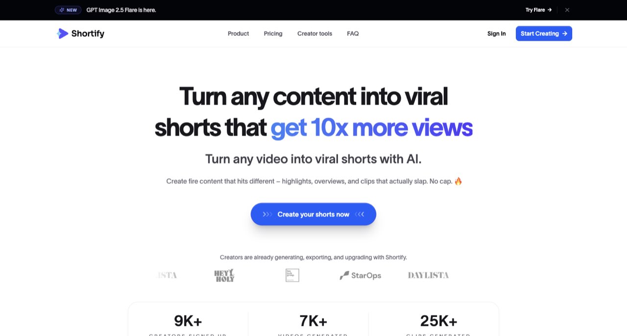 Shortify.now official homepage, captured for Picktool on 27 October 2026