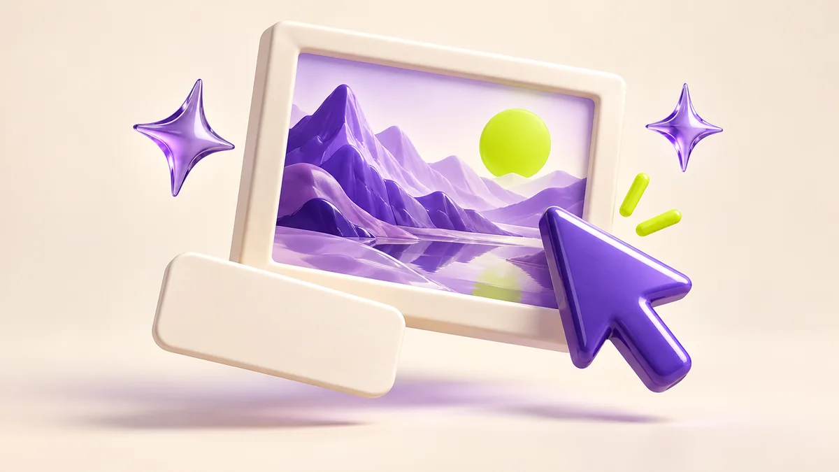 Conceptual thumbnail creation illustration with a picture frame and movable cursor