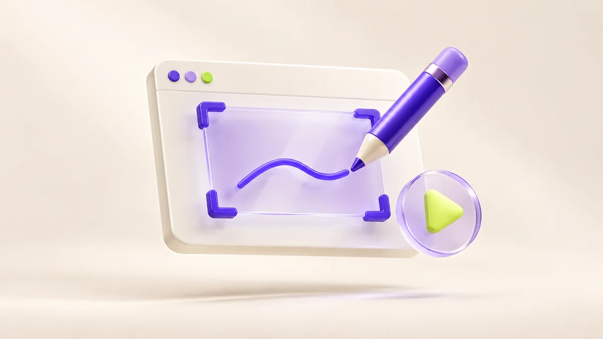 Conceptual screen capture illustration with annotation pencil and recording symbol